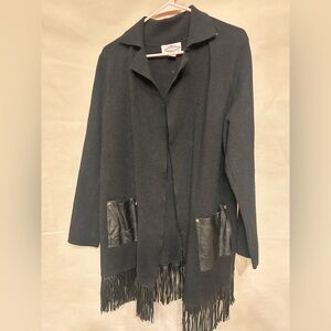 Olivers Black Knit Cardigan with faux leather pockets studs and fringe large
